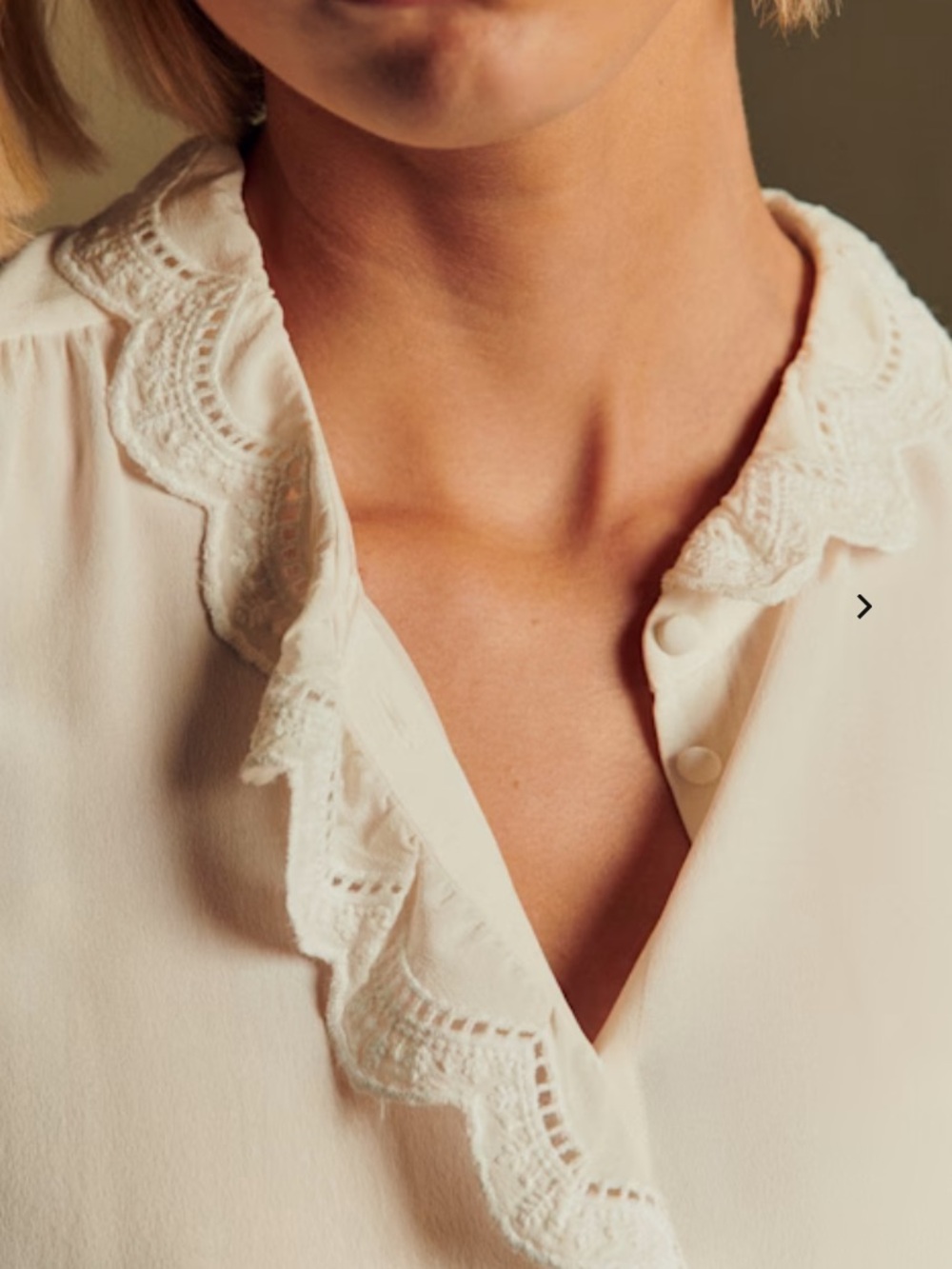 Sezane CHLO SHIRT Silk Cream Lace-Trim Button Blouse size 8 - Picture 8 of 8